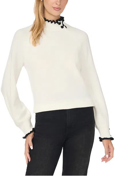 Cece Ruffle Mock Neck Sweater In Neutral