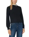 Cece Ruffle Mock Neck Sweater In Blue