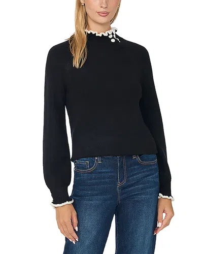 Cece Ruffle Mock Neck Sweater In Blue