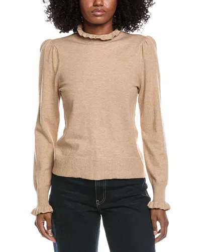 Cece Ruffle Mock Neck Sweater In Brown