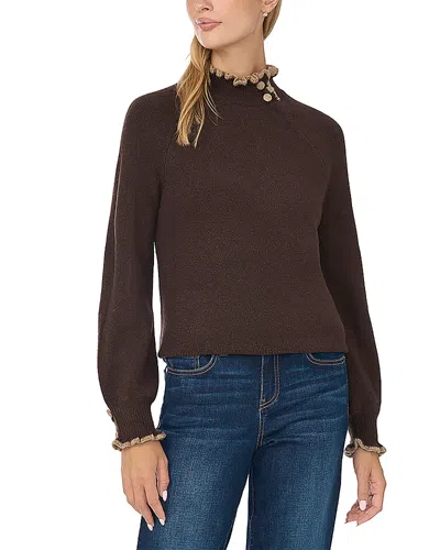 Cece Ruffle Mock Neck Sweater In Call Me Chocolate