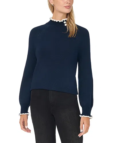 Cece Ruffle Mock Neck Sweater In Classic Navy