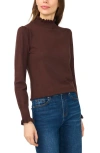 Cece Ruffle Mock Neck Sweater In Burgundy