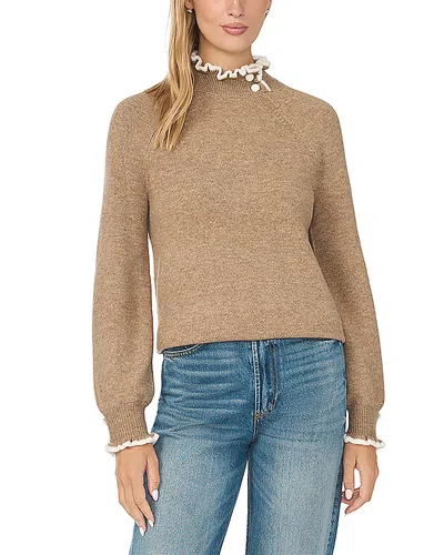 Cece Ruffle Mock Neck Sweater In Brown