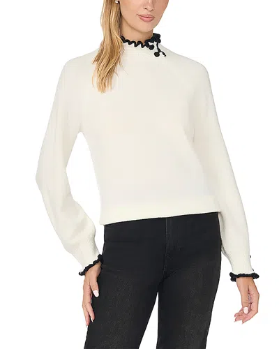 Cece Ruffle Mock Neck Sweater In White