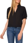 Cece Ruffle Neck Raglan Seam Split Neck Blouse In Rich Black