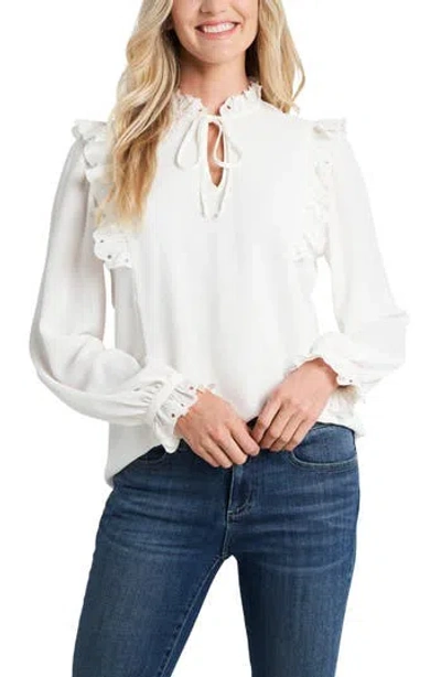 Cece Ruffle Neck Long Sleeve Blouse In Sand