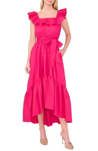 Cece Ruffle Neck Maxi Dress In Bright Rose Pink