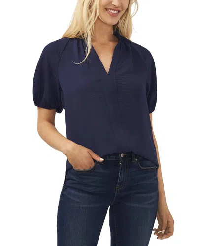 Cece Ruffle Neck Raglan Seam Split Neck Blouse In Classic Navy