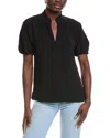 Cece Ruffle Neck Raglan Seam Split Neck Blouse In Black