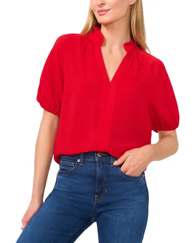Cece Ruffle Neck Raglan Seam Split Neck Blouse In Red