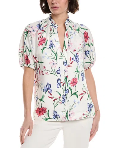 Cece Ruffle Neck Raglan Seam Split Neck Blouse In White