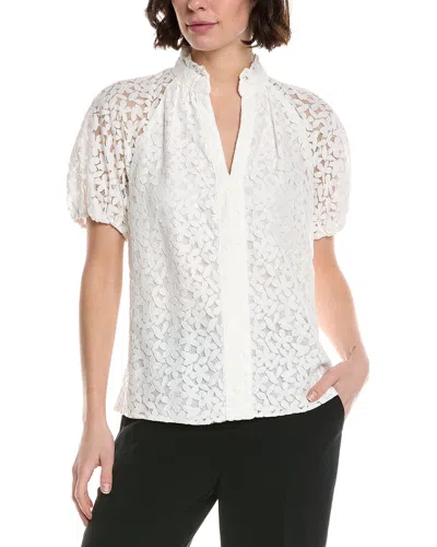 Cece Ruffle Neck Raglan Seam Split Neck Blouse In White