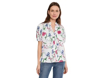 Cece Ruffle Neck Raglan Seam Split Neck Top In Neutral
