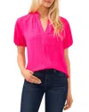 Cece Ruffle Neck Raglan Sleeve Top In Bright Rose