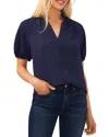Cece Ruffle Neck Raglan Seam Split Neck Blouse In Classic Navy