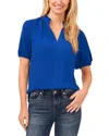 Cece Women's Short Sleeve Ruffle Neck Raglan Split Neck Blouse In Deep Royal Blue