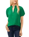 Cece Ruffle Neck Raglan Sleeve Top In Lush Green