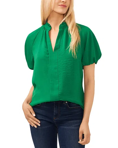 Cece Ruffle Neck Raglan Sleeve Top In Lush Green
