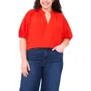 Cece Ruffle Neck Top In Red