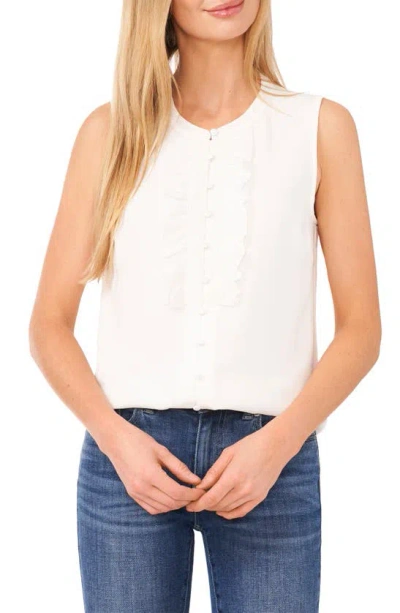 Cece Ruffle Placket Sleeveless Top In New Ivory