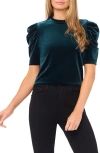 Cece Ruffle Puff Sleeve Velvet Top In Green