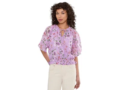 Cece Ruffle Raglan Keyhole Tie Top In Pink