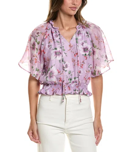 Cece Ruffle Raglan Top In Purple