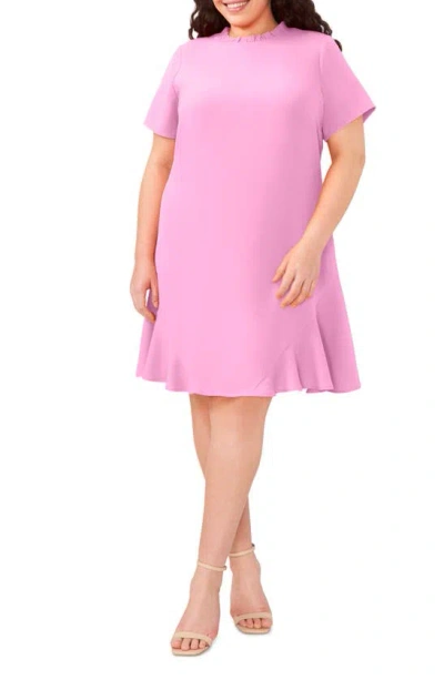 Cece Ruffle Short Sleeve Dress In Bright Peony Pink