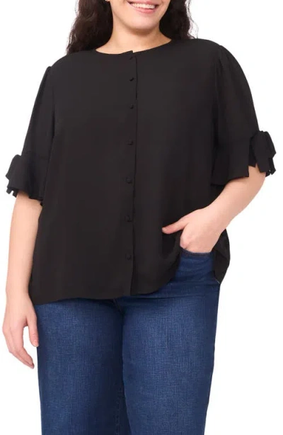 Cece Ruffle Short Sleeve Shirt In Black