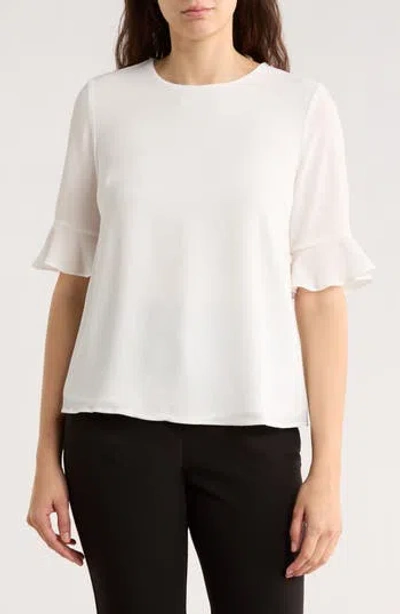 Cece Ruffle Short Sleeve Top In White