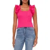 Cece Ruffle Shoulder Rib Tank In Bright Rose