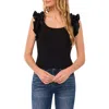 Cece Ruffle Sleeve Ribbed Top In Rich Black