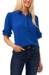 Cece Ruffle Sleeve Collar Blouse In Blue