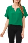 Cece Ruffle Neck Raglan Sleeve Top In Lush Green