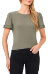 Cece Women's Short-sleeve Ruffle-cuff Knit Top In Dark Clover Green