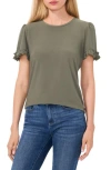 Cece Women's Short-sleeve Ruffle-cuff Knit Top In Dark Clover Green