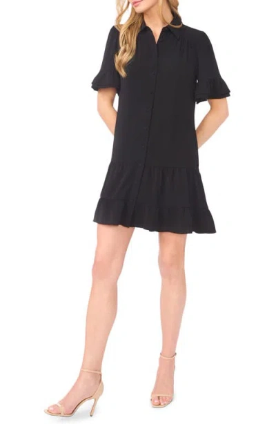 Cece Ruffle Sleeve Mini Shirtdress In Black