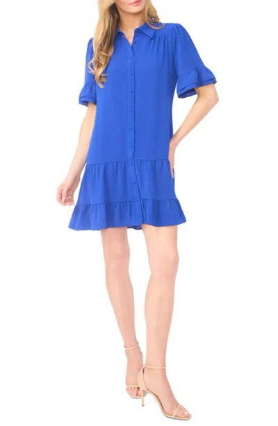 Cece Ruffle Sleeve Mini Shirtdress In Blue