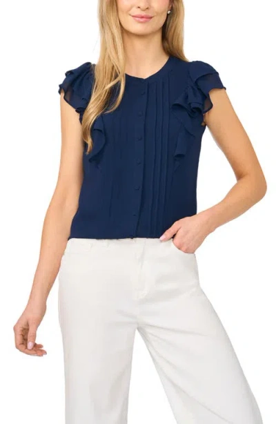 Cece Ruffle Sleeve Pintuck Top In Blue