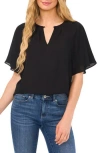 Cece Ruffle Sleeve Top In Rich Black