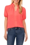 Cece Women's Short Sleeve Ruffle Neck Raglan Split Neck Blouse In Calypso Coral