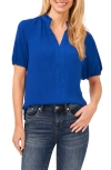 Cece Women's Short Sleeve Ruffle Neck Raglan Split Neck Blouse In Deep Royal Blue