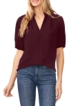 Cece Women's Short Sleeve Ruffle Neck Raglan Split Neck Blouse In Rich Cabernet Burgundy