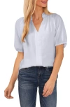 Cece Ruffle Split Neck Blouse In Slate Blue