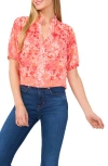 Cece Ruffle Split Neck Short Sleeve Top