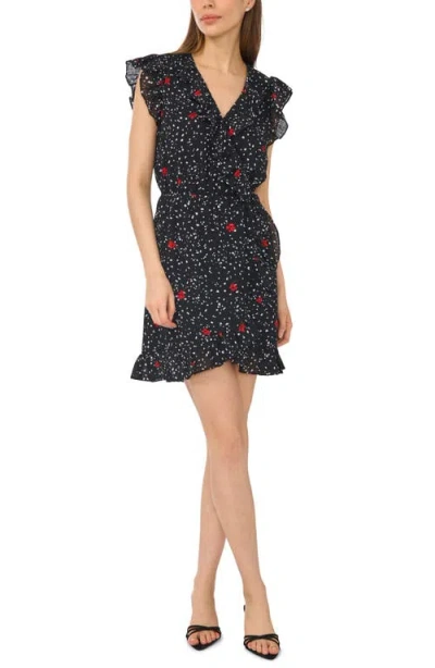 Cece Ruffle Surplice Faux Wrap Miniskirt In Black