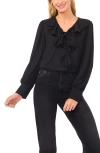 Cece Women's Ruffle Tie V-neck Top In Black