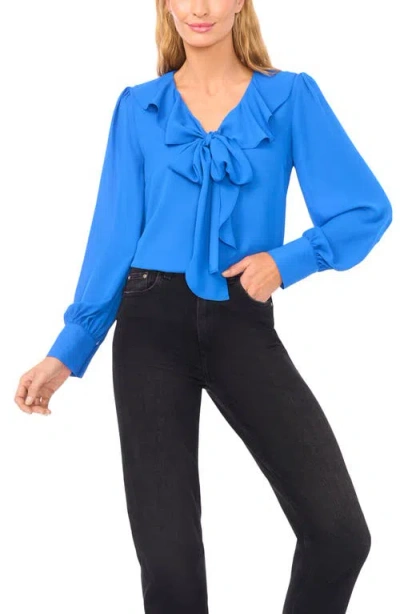 Cece Women's Ruffle Tie V-neck Top In Blue