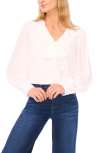 Cece Ruffle Tie Neck Long Sleeve Georgette Top In Pink